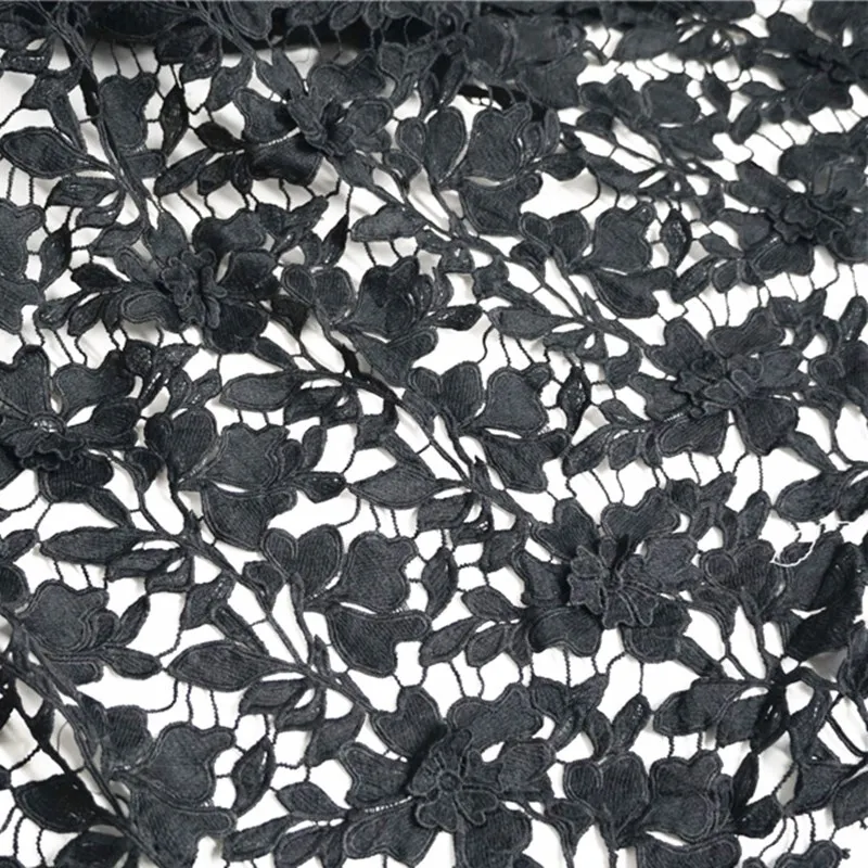 Черная вязаная гипюровая кружевная ткань молочный шелк кружевная ткань классический цветочный узор кружевная ткань ретро Свадебная кружевная ткань по двору