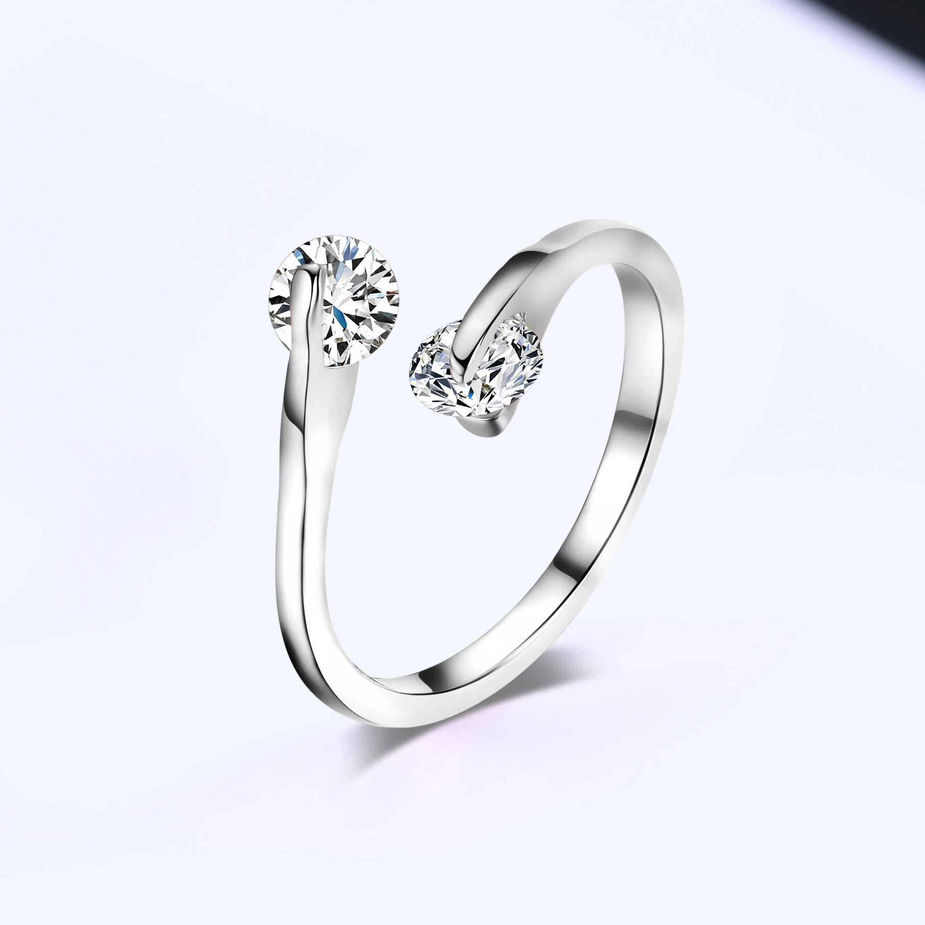 2PCS Adjustable Cubic Zirconia Finger Ring For Women Fashion Crystal Opening Wedding Engagement Jewelry