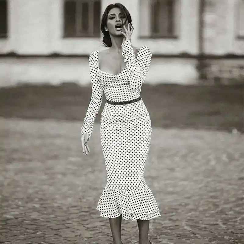 black polka dot bodycon dress