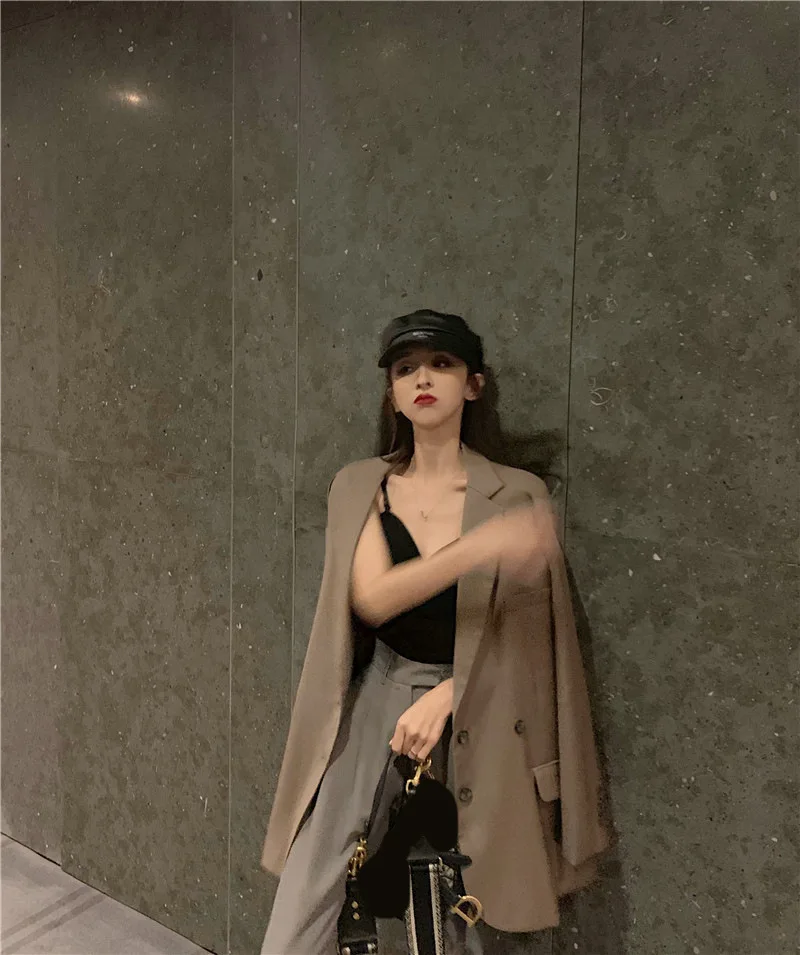 

Coat Young-Style Loose-Fit Online Celebrity Autumn Retro New Style 2019 Suit Women's Mid-length Solid Color Convention Suit