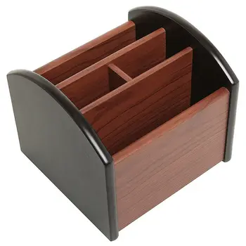 

Revolving Wooden 4 Compartment Desktop Office Supplies Storage Organizer / Spinning Remote Control Caddy
