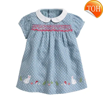 

2020 new summer baby girls clothes dress kids cotton dot short sleeve bunny flower applique dresses S0756