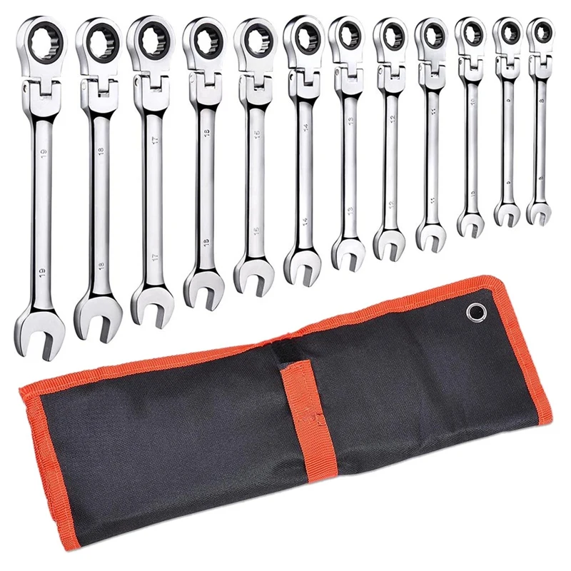 

12Pc 8-19mm Metric Flexible Head Ratcheting Wrench Combination Spanner Tool Set