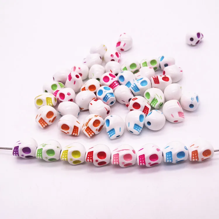 

30/50pcs spot wholesale 9*12mm DIY beaded accessories acrylic color skull, charms for jewelry making