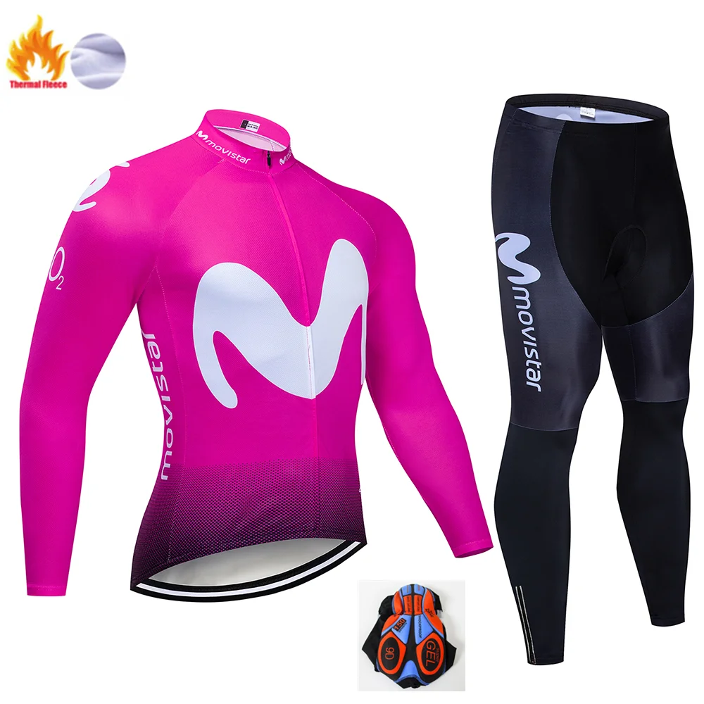 Winter Cycling Suit Флуоресцентный Movistar зимний термальный флисовый велосипедный комплект велосипедная Одежда MTB велосипедная одежда Велоспорт Джерси Набор Майо Ropa Ciclismo - Цвет: Winter Cycling Suit