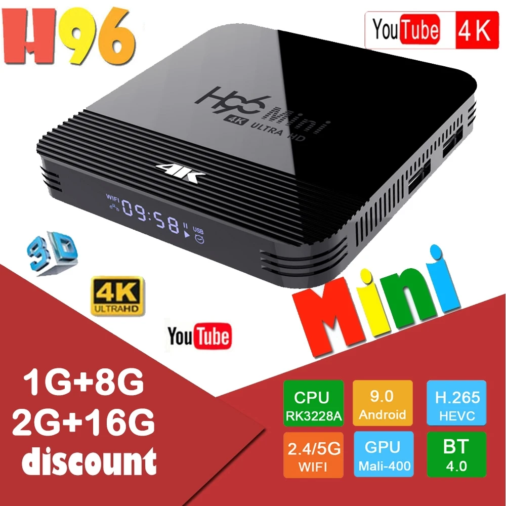 ТВ приставка H96 mini h8 на Android 9 0 1 ГБ ОЗУ 8 ГБ/2 Гб ПЗУ 16 RK3228 4K H.265 USB3.0 2 4 ГГц Wi Fi IP