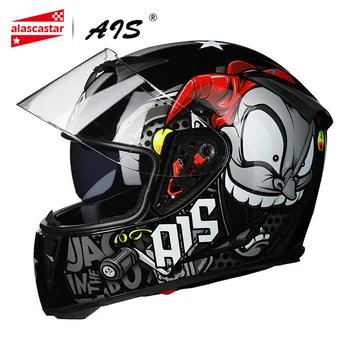 

AIS 2019 Motorcycle Helmet Motorbike Motocross Moto Helmet Crash Helmet Scooter Riding Full Face Helmets Casco Double Lens##