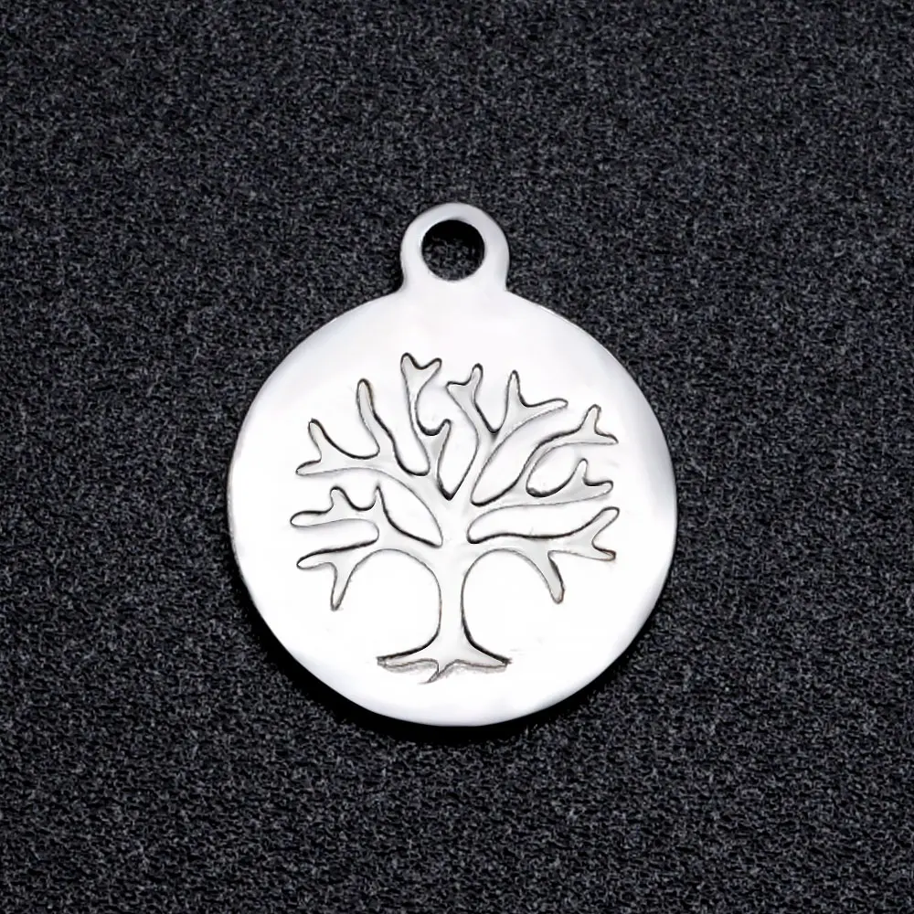 5pcs/lot 100 Stainless Steel Engraved Tree of Life diy Charms
