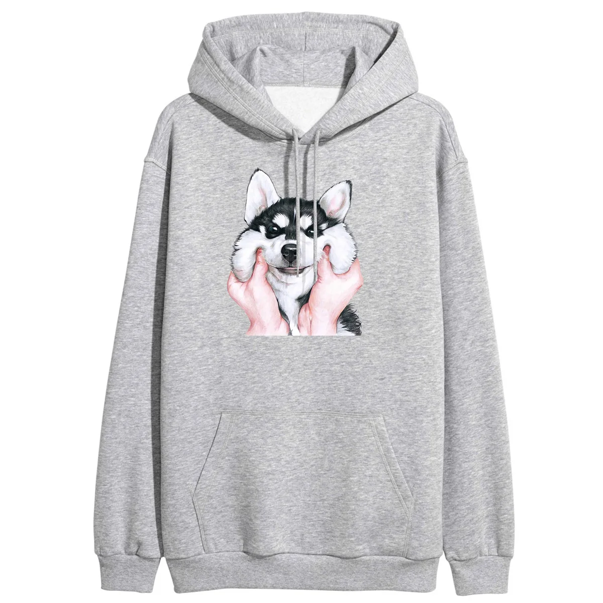 Хаски толстовки женские Kawaii с принтом собаки толстовки с капюшоном худи зима осень флис теплый Kawaii Милая Спортивная одежда Женская толстовка