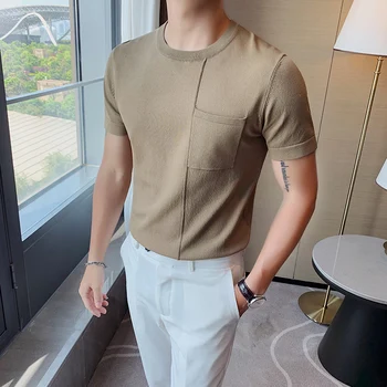 

High Quality Summer T Shirt Men Fashion 2020 Solid Short Sleeve Mens Casual T-Shirts Slim Fit O-Neck Knitted Tee Shirt Homme 3XL