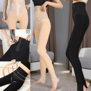 

Women Warm Winter Tights 3-breasted Elastic Body Shaper Pantyhose High Waist Tummy Control Pants TY53