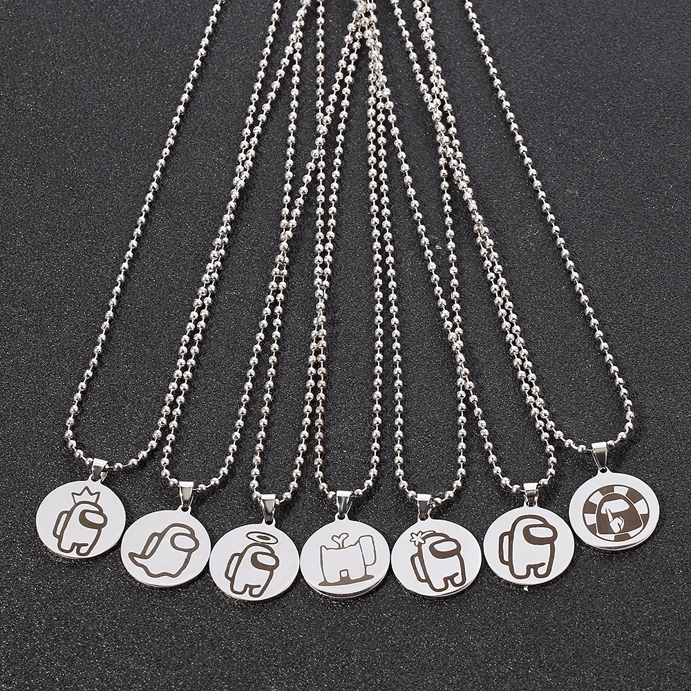 COMTRUDE Among Us Color Necklace Bead chain Premium Stainless Steel Amongus Game Pendant Chain for Strategy casual game lovers
