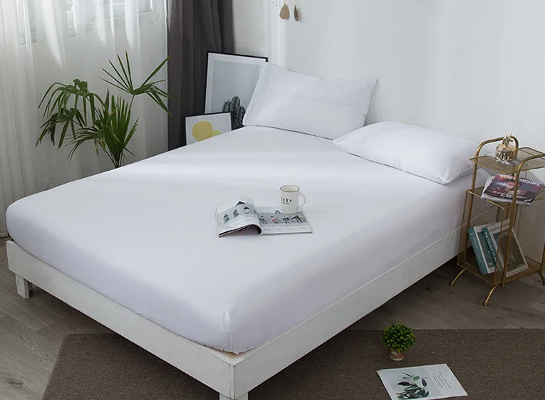 High Quality Solid Color Waterproof Bed Fitted Sheet Mattress Cover with Elastic Mattress Protector Cover Air-Permeable Bed Pad