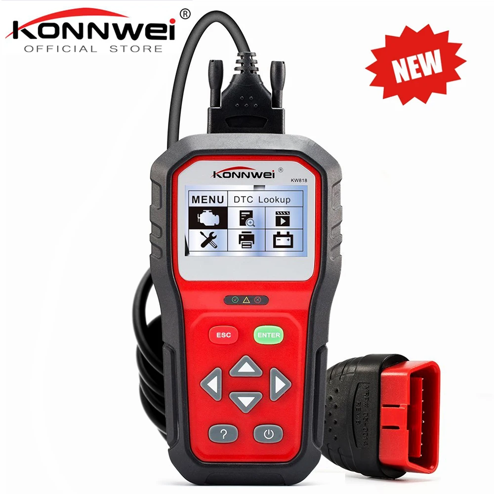 

KONNWEI KW818 Enhanced OBDII ODB2 EOBD Car Diagnostic Scanner 12V Battery Tester Check Engine Engine Automotive Code Reader Tool