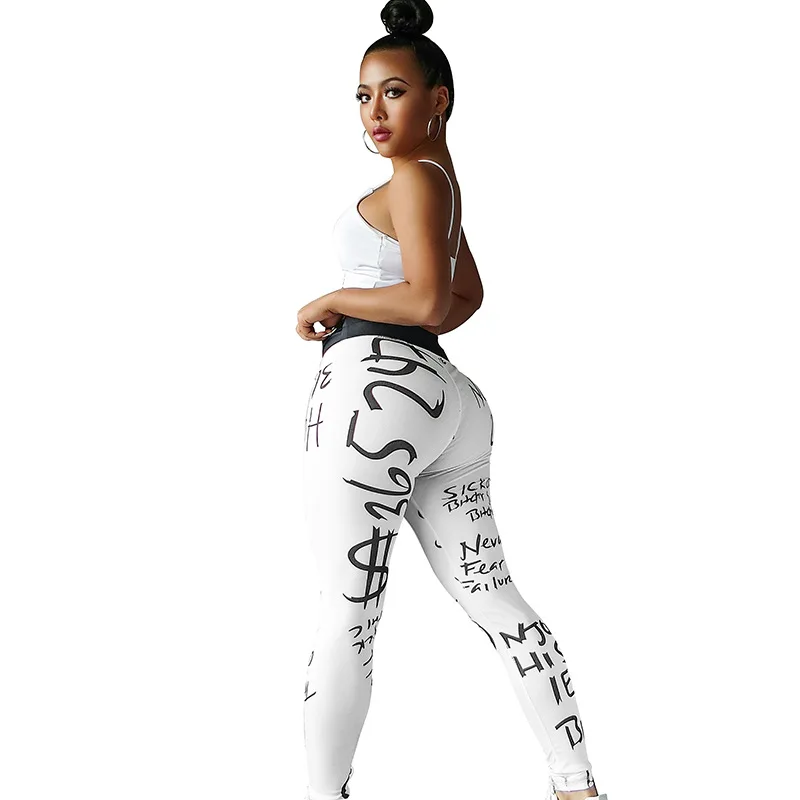 

Writing Printing Sesy Leggings Put Hip Elastic High Waist Legging Breathable Slim Pants