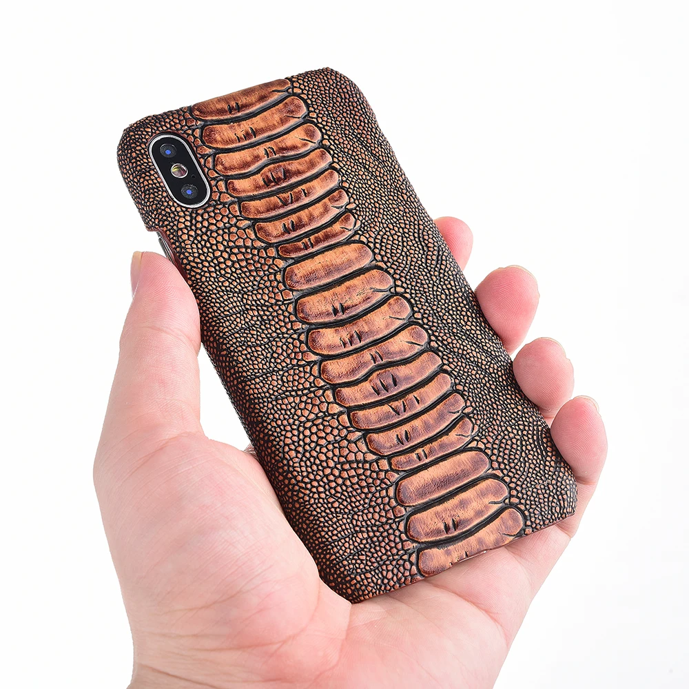 

For Motorola G7 Power G6 Plus Shockproof Ostrich Foot Grain Genuine Leather Phone Case Cases For Moto G6 Play Phone Caser