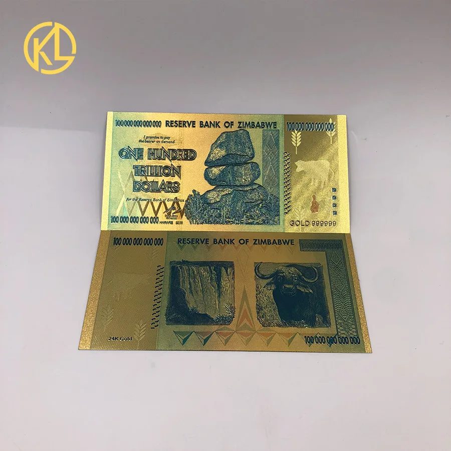 100-1000 шт. цветного золота Зимбабве один Centillion долларов банкнот с изображение камня COA - Цвет: 100 Trillion colored
