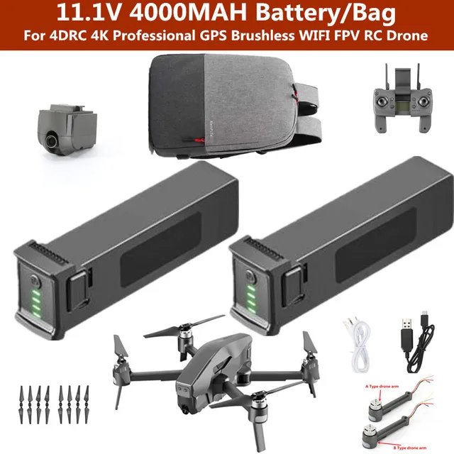 Batería Para Dron 4DRC 4K, batería de 11,1 V y 4000MAH, GPS profesional, sin escobillas, WIFI, FPV, piezas de recambio de drones RC
