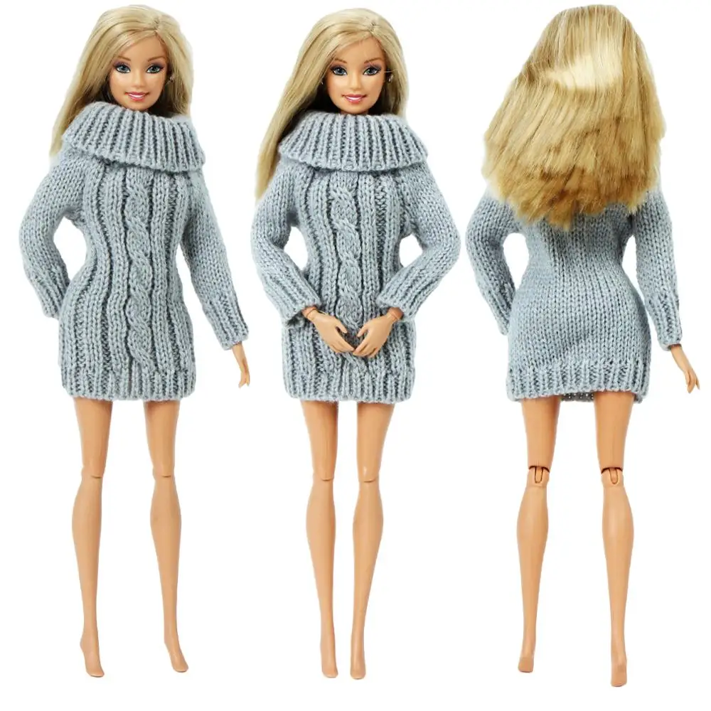 

Handmade Elegant Lady Gray Sweater Dress Winter Casual Daily Wear Outfit Skirt Clothes for Barbie Doll Accessories Best Toy