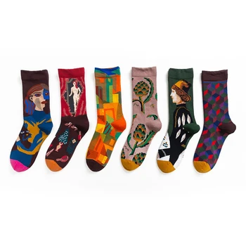 

Women's Cartoon French Renaissance Oil Painting Pattern Cute Funny Socks Harajuku Fashion Casual Street Wild Color Happy Socks