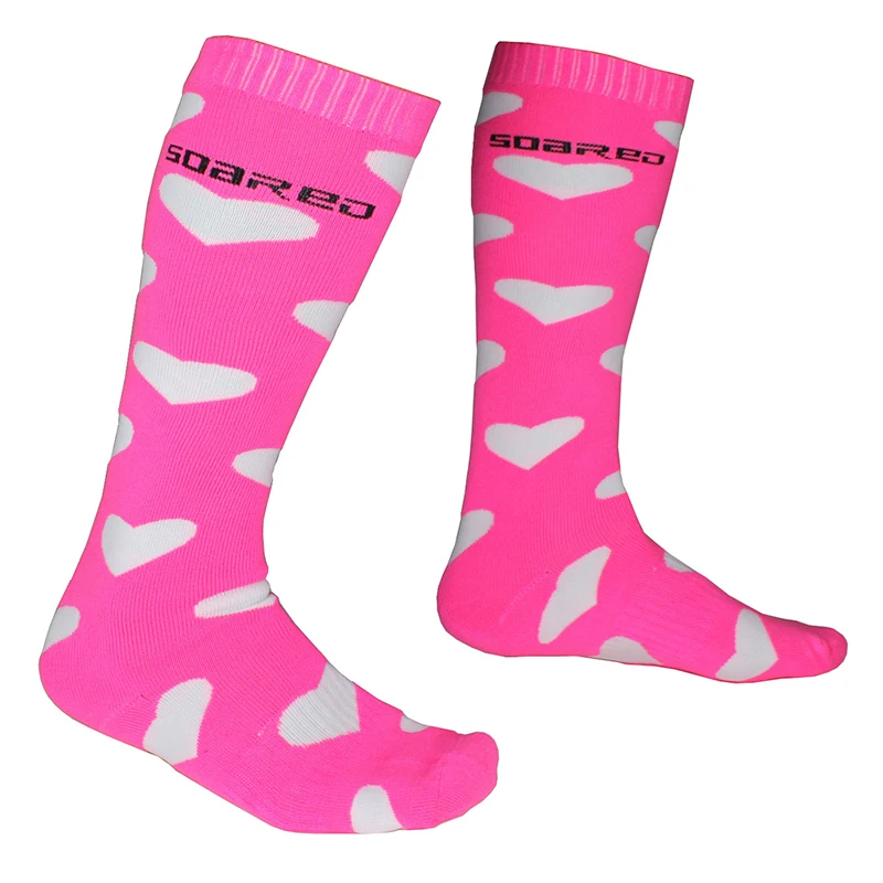 

1 pair Women Sports Socks Long Tube Heart Printed Elastic Breathable Anti-sweat Skiing Skating Socks Footwear Accessories