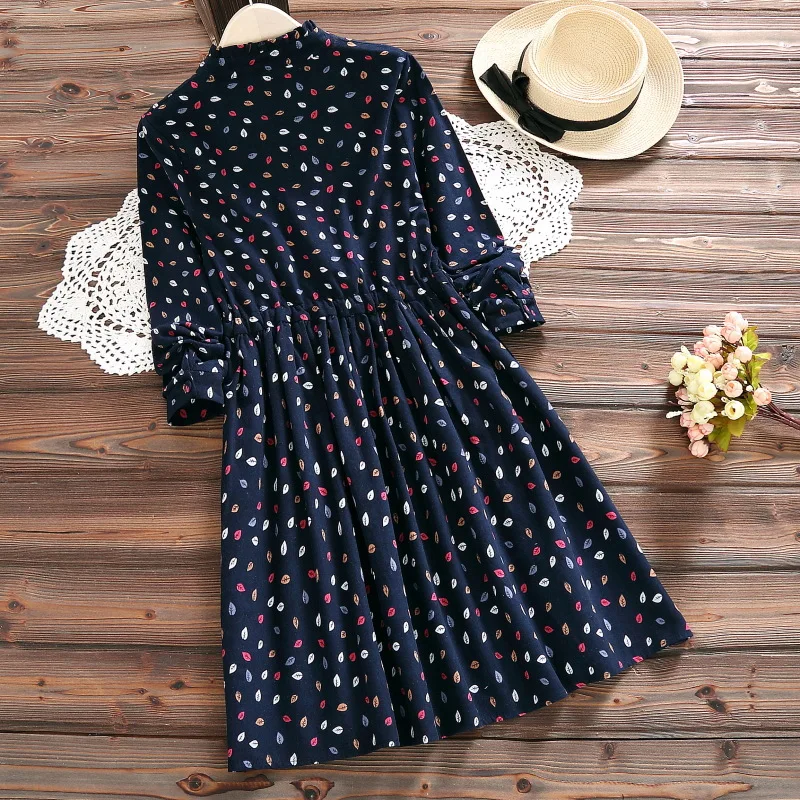 Осеннее и зимнее винтажное платье новые женские платья с длинными рукавами и цветочным принтом синие, розовые платья XXL DC719