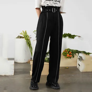 

loose High Waist Black Bandage Split Long Wide Leg Trousers New Loose Fit Pants Women Fashion Tide Spring Autumn 2020 1R703