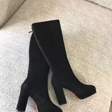 Женские сапоги до колена из натуральной кожи на высокой платформе; высокие сапоги