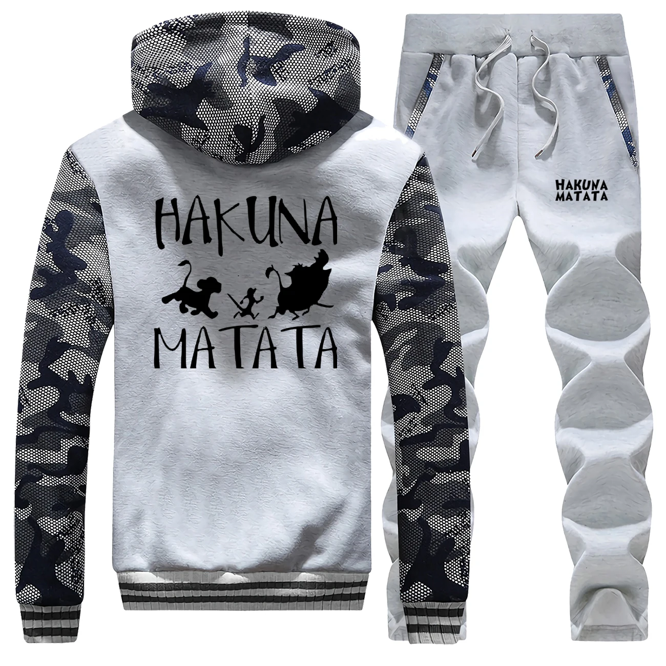 HAKUNA MATATA/зимние теплые толстовки с героями мультфильма «Король Лев»+ штаны, комплекты из 2 предметов, спортивный костюм, Повседневная Толстовка, мужская куртка, мужские брюки