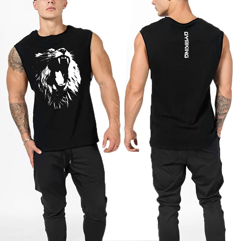 

Gymking Men's Summer Fitness Sports Vest Sleeveless Cotton Elasticity Training Tops Basketball Large Size Foreign Trade T-shirt