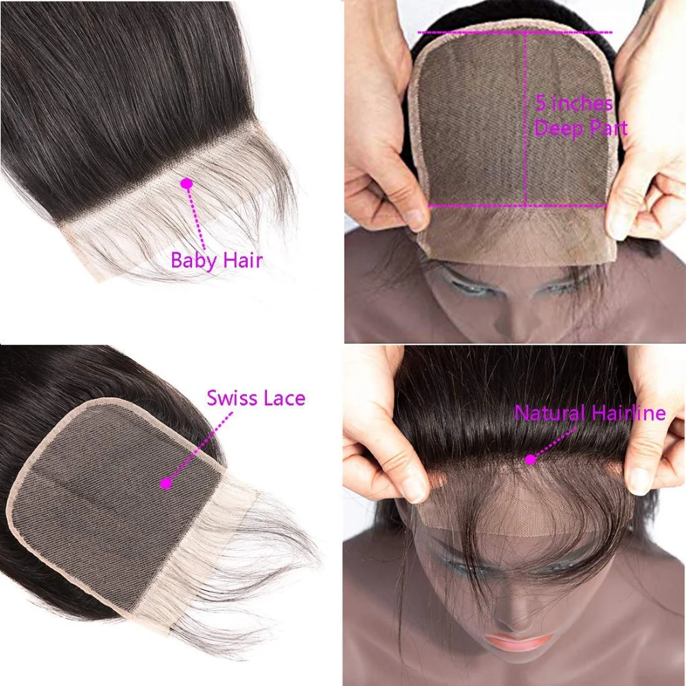 5x5 4x4 Lace Closure Only Straight Lace Closure Human Hair Free/Middle/Three Part Transparent Pre Plucked