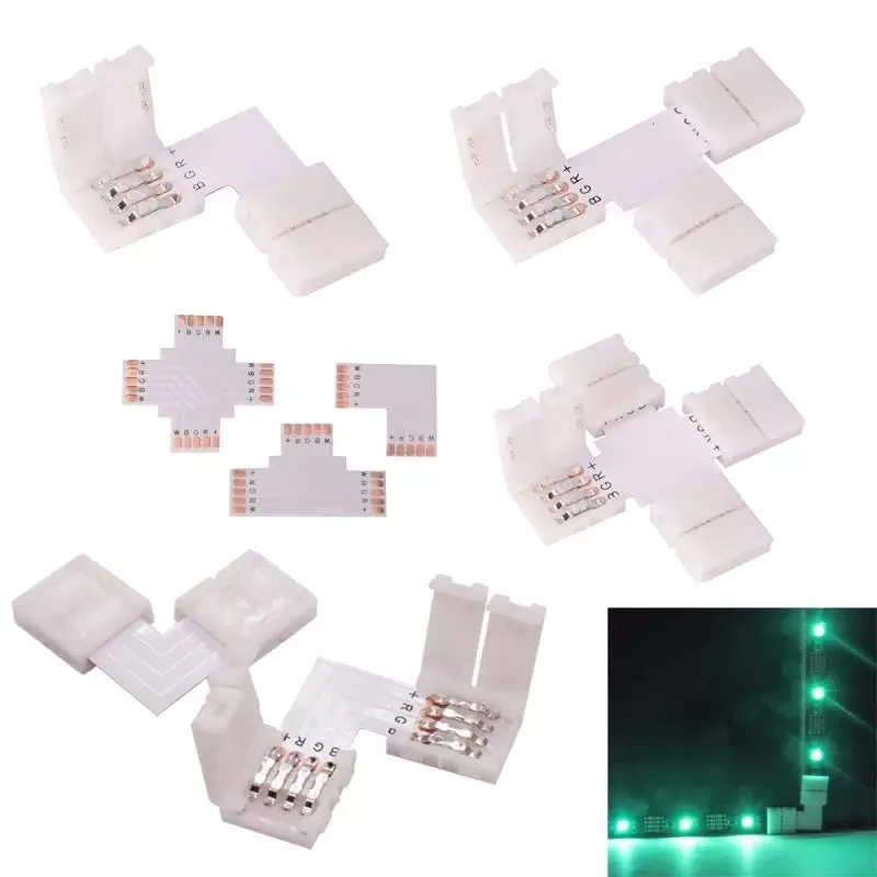 

LED connector for 5050 2835 3528 RGB led strip L-shaped 4-pin 10mm strip to strip 4-conductor right-angle corner quick splitter