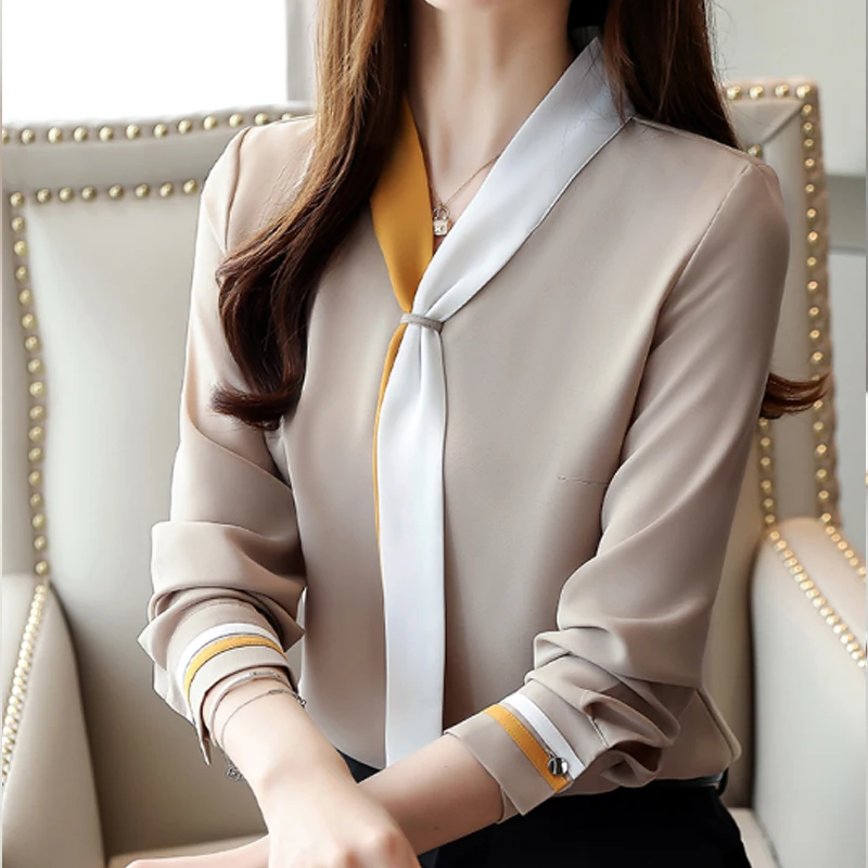 Solid Loose Women Tops and Blouse Vintage Long Sleeve Chiffon Tops Blusas Mujer De Moda 2019 Elegan