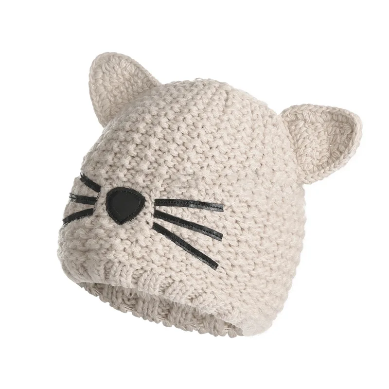 H7520 сезон осень-зима; детский вязаный Beanie Hat Baby двойные толстые теплая шерсть девочки-мальчики с украшением в виде кошачьих ушек и симпатичное платье в мультипликационном головные уборы Skullies Шапки