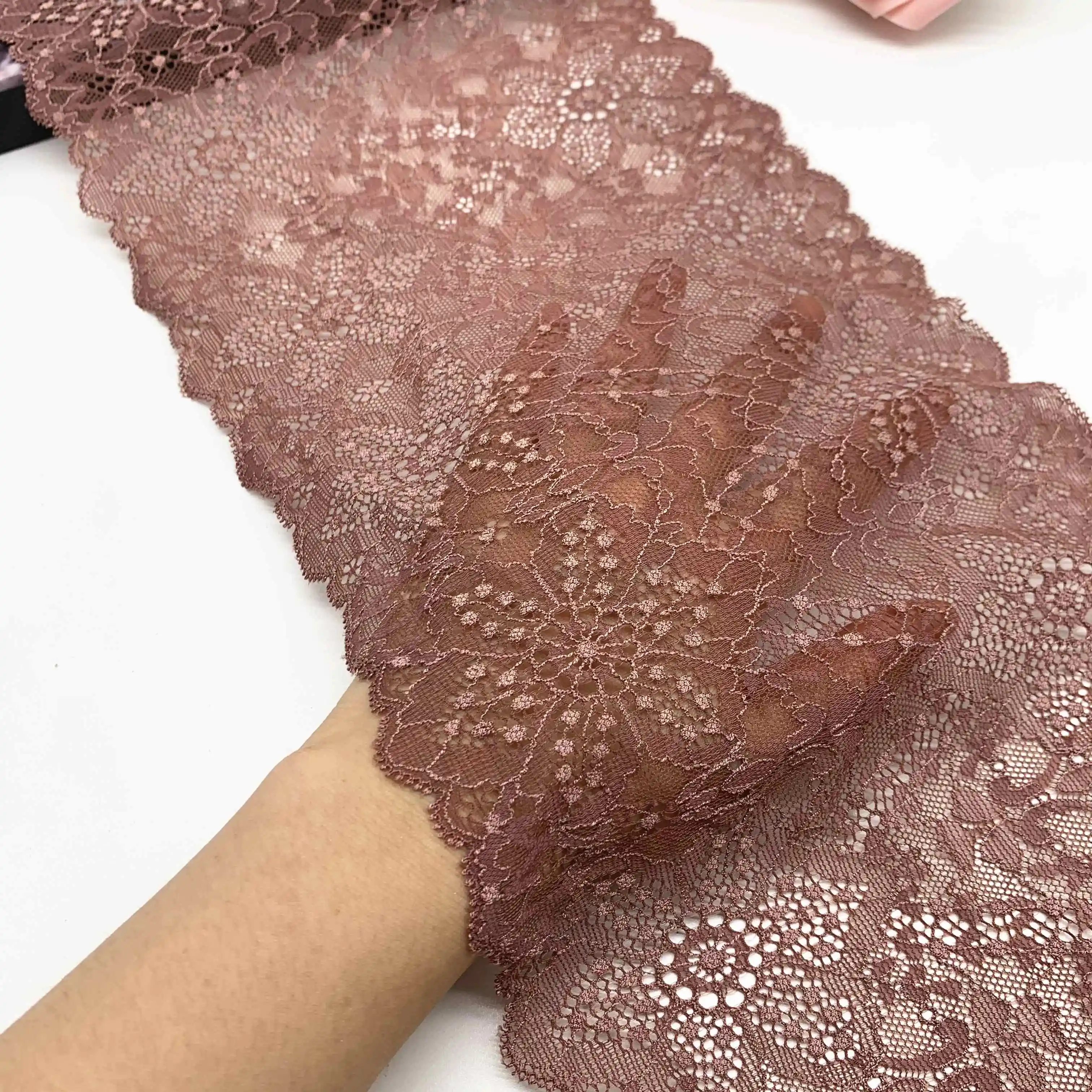 3y/lot 19.50cm Pretty Coffee Elastic Stretch Lace Trim 1