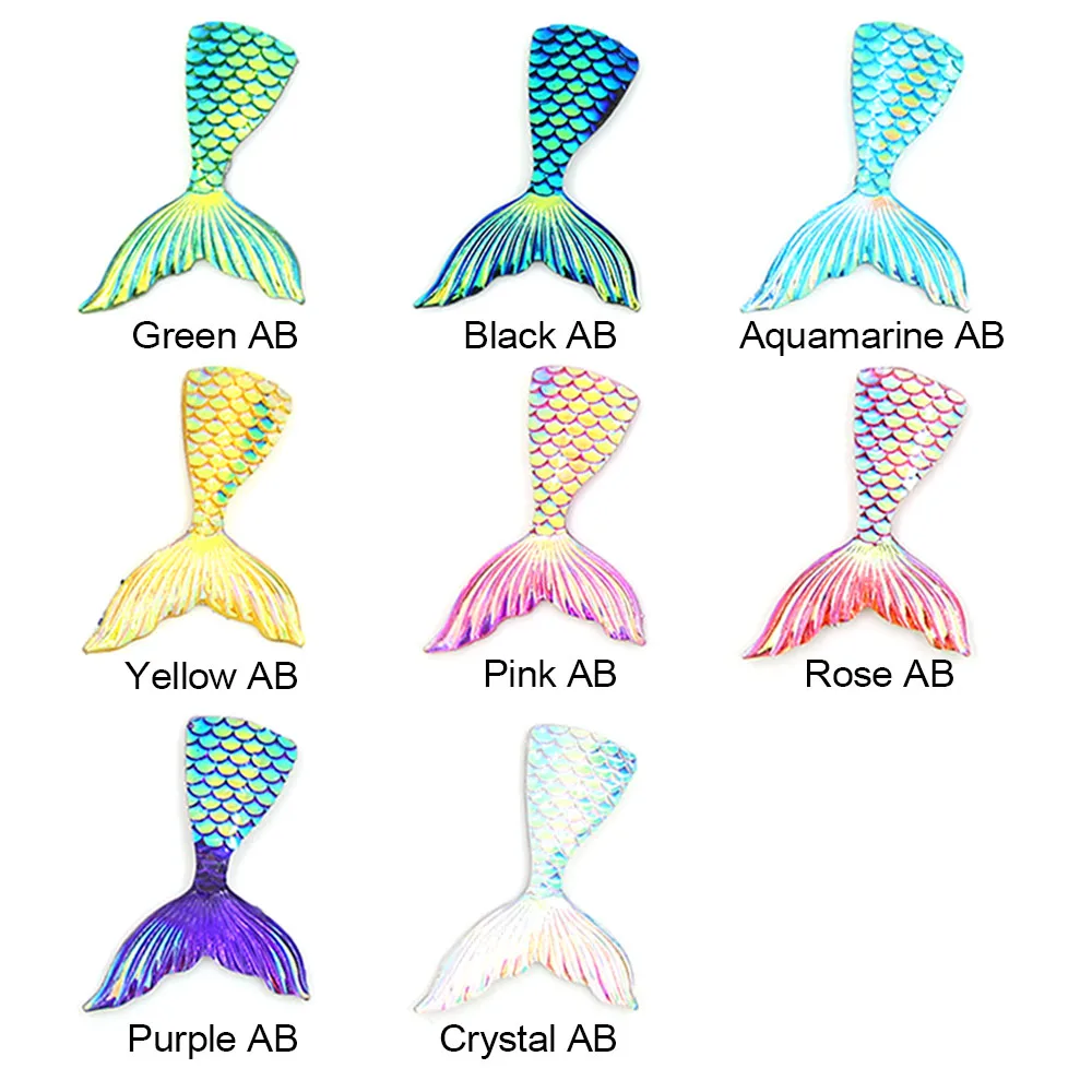 10 шт., 28x10 мм, полимерные Стразы рыбья чешуя "Русалка", хвост из смолы, стразы с плоской задней частью, AB Кристалл, украшение, ювелирные изделия, аксессуары