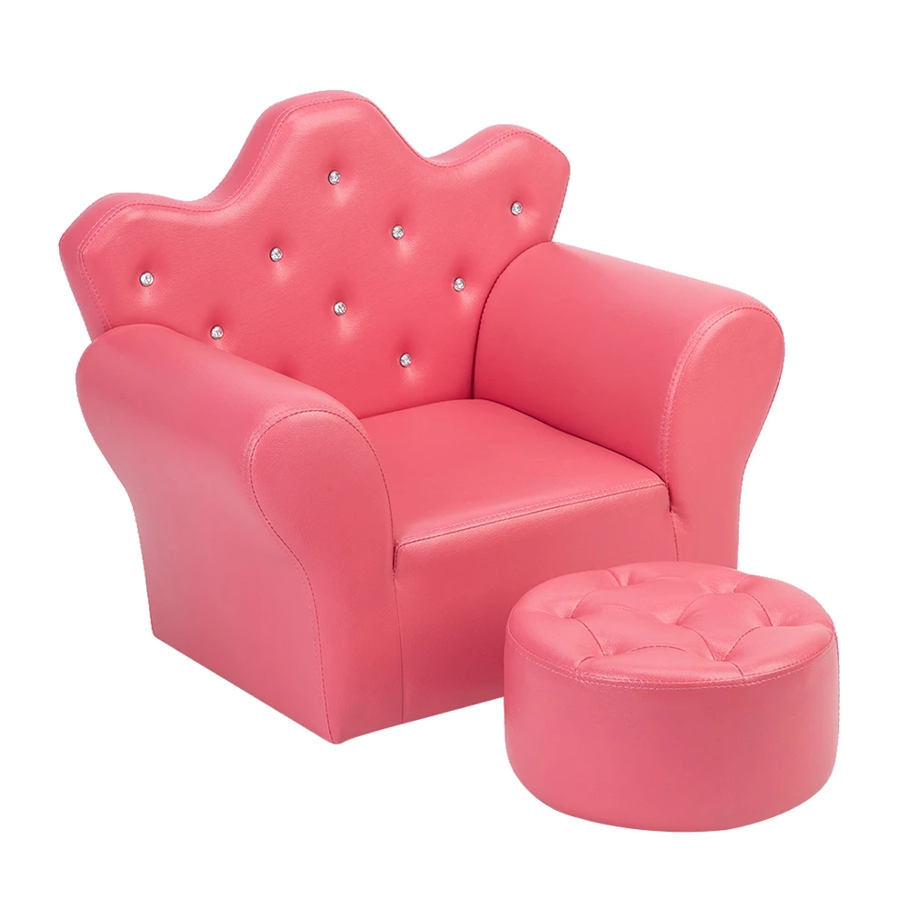 buy New Kid #039;s Sofa PVC Princess Mini Beautiful Sofa Bright Rose Red with Ottoman Children #039;s Sofa Crown Rose Red