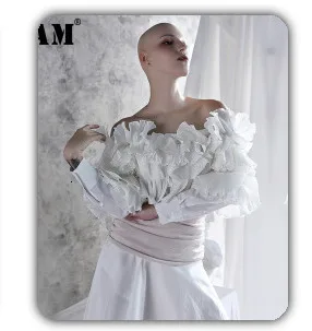 [EAM] 2020 New Spring Autumn V-Neck Long Sleeve Waist Bandage Loose Big Size Temperament Dress Women Fashion Tide JU356