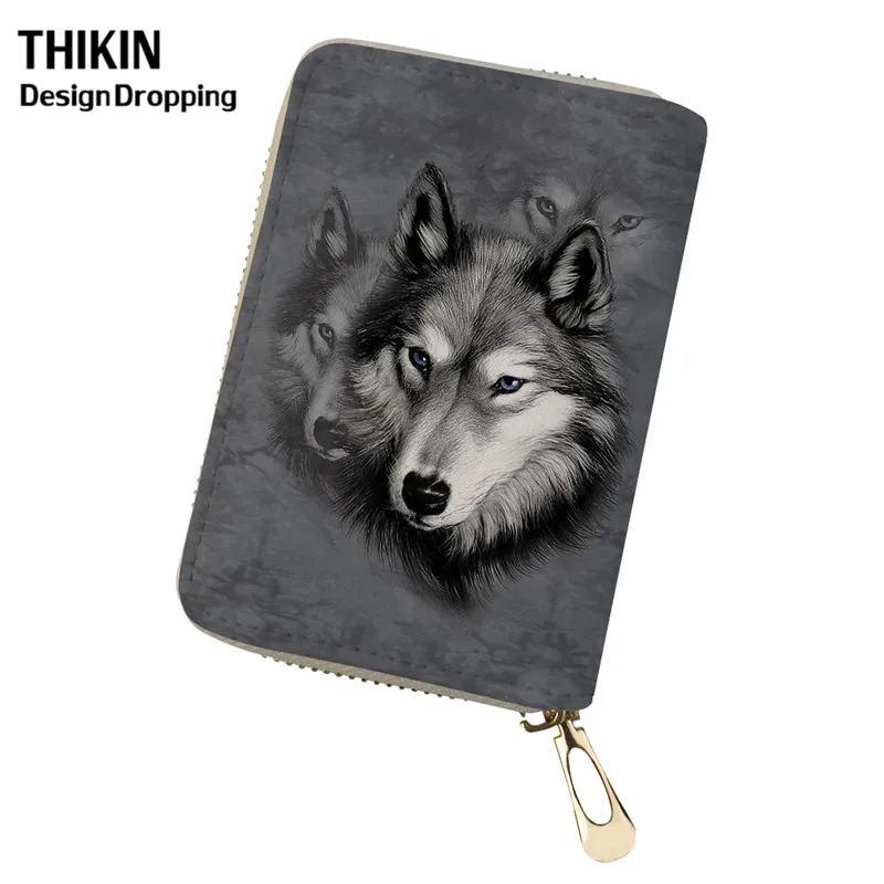 THIKIN Cool 3D Животные волк Печать PU для женщин мужчин бизнес держатель для карт дамы путешествия клатч Обложка для паспорта Porta Tessera Uomo