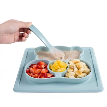 

Silicone Children's Dinner Plate Baby Food Supplement Tray Sucker-type Cartoon Anti-fall Partition Tableware Set
