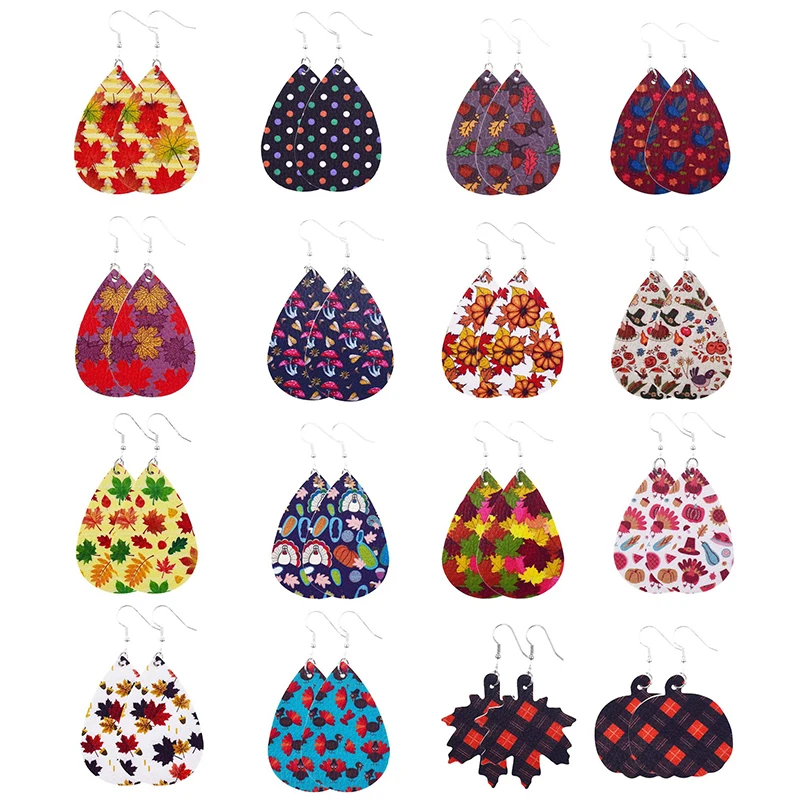Новинка! Серьги из искусственной кожи с изображением тыквы клена Дня