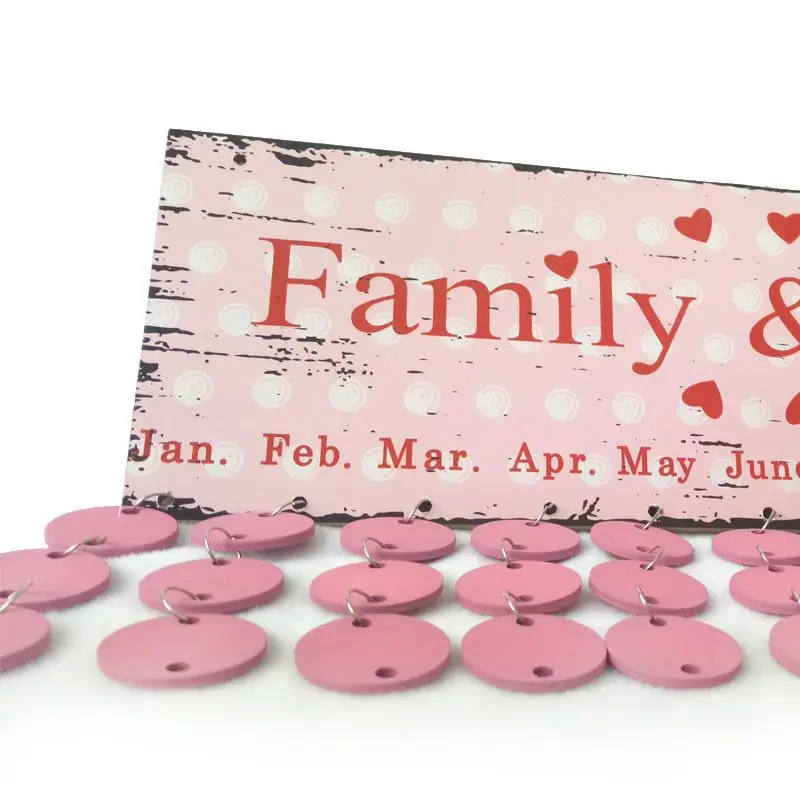 Household DIY Wooden Reminder Pink Calendar Special Dates Planner Board Decoration For Door Wall Hanging Decoration Accessories