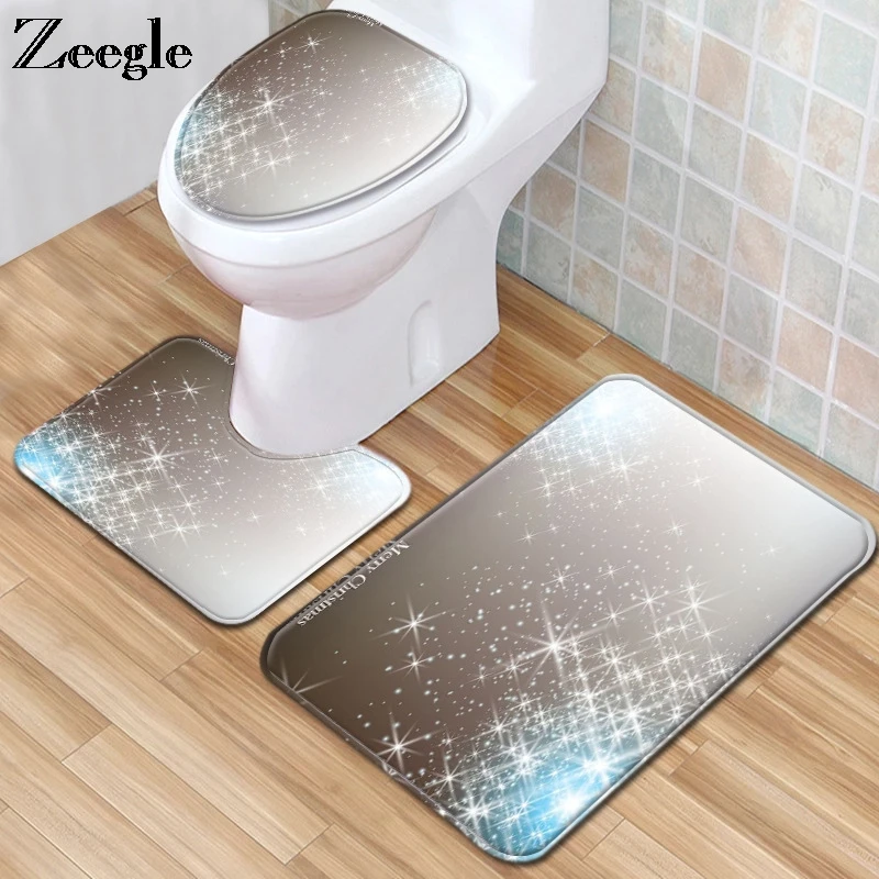 3pcs Bathroom Rug Set Non-slip Bathroom Doormat Shower Mat Soft Toilet Cover Seat Mat Bath Mat Set Absorbent Toilet Pedestal Rug