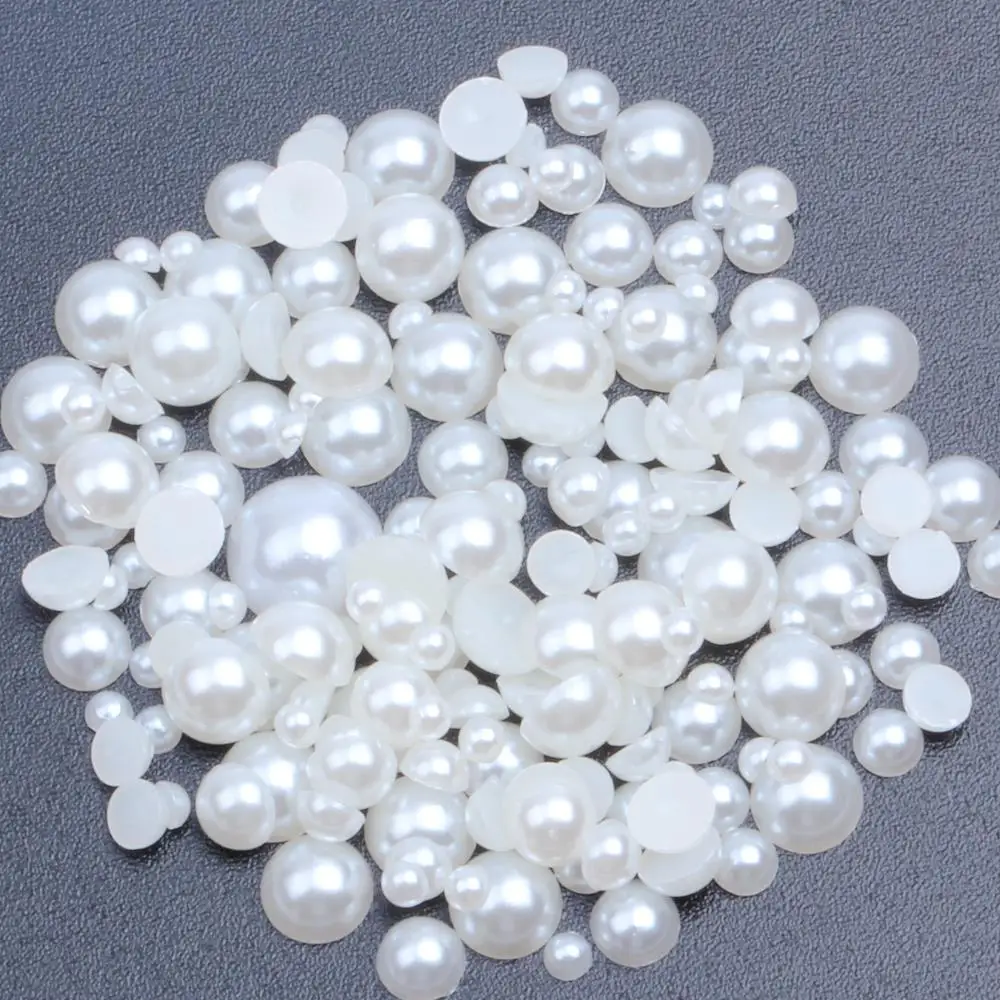 

White And Ivory 1000pcs 16mm Half Round Flatback Pearls Beads Glue On Resin Gems For Clothes Dresses DIY Jewelry Accessories