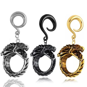 

Vankula 2PCS Ear Flesh Plugs Ear Tunnels Ear Weights Stainless Steel Ear Gauges Hooks Ear Piercing Body Jewelry Cool Dragon
