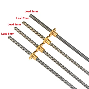 

CNC 3D Printer Trapezoidal Rod T8 Lead Screw Thread 8mm Lead1mm Length100mm200mm300mm400mm500mm600mm with Brass Nut