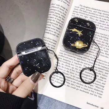 

Golden Saturn Pattern Protective Case Bags for Airpods 1 2 Cover Wireless Bluetooth Headset with Ring Shockproof Earbuds Shell