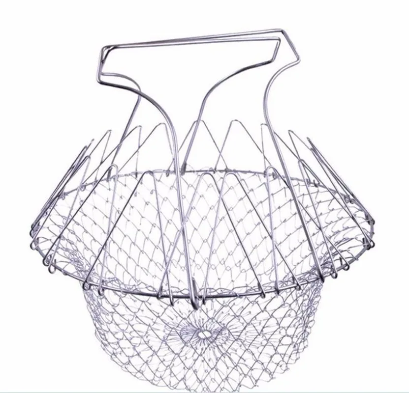 

Stainless steel collapsible steam rinse French fried French basket filter net kitchen gadget LB9291
