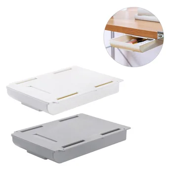 

2PCS Hanging Container ABS Drawer Style Storage Box Punch Free Adhesive Pen Box Under Table Desk Organizer (Size L, 1PC Grey, 1P