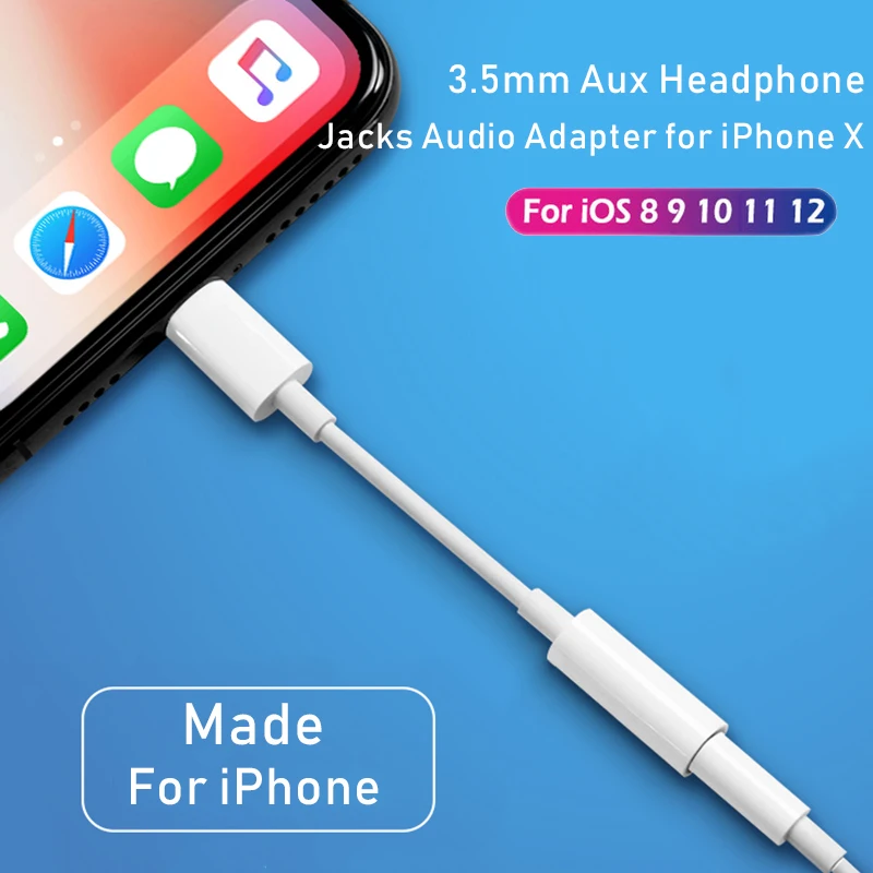 

For iOS 12 11 Headphone Adapter For iPhone 7 8 6 XS AUX Adapter For Lightning Female To 3.5mm Male Adapters Headphone Jack Cable